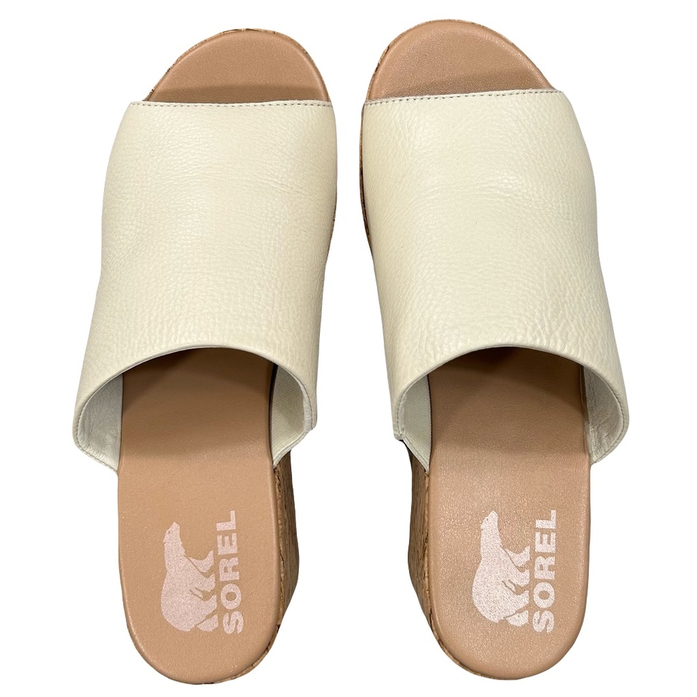 Sorel Cameron Wedge Chalk White Cork Wedge Mule Sandal Size 8.5 - Picture 5 of 11